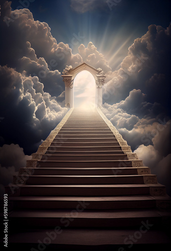 Fototapet Stairs going to heaven - clouds and sky - way to god, generative ai
