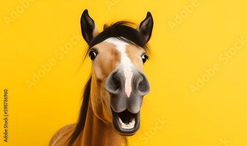 Happy horse with open mouth focusing in camera generative ai © Fahad