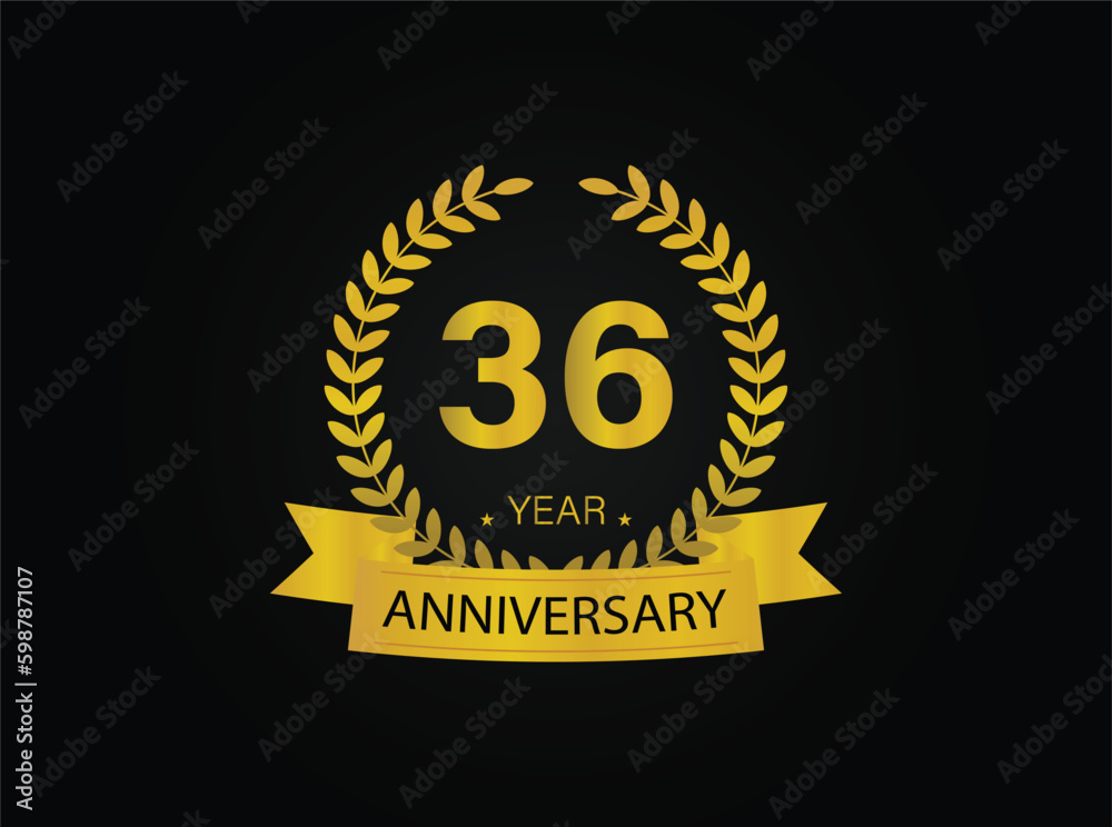 Fototapeta premium 36th golden anniversary logo. with ring and ribbon. vector illustrator.
