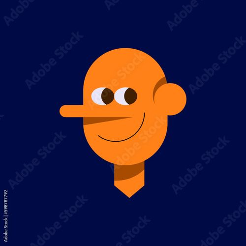 carita feliz con sombrero, cabeza con sombrero, Pinocho, cabeza animado, dibujo animado, naranja, celeste.