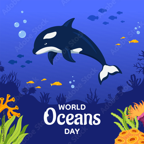 World Oceans Day Social Media Background Illustration Cartoon Hand Drawn Templates