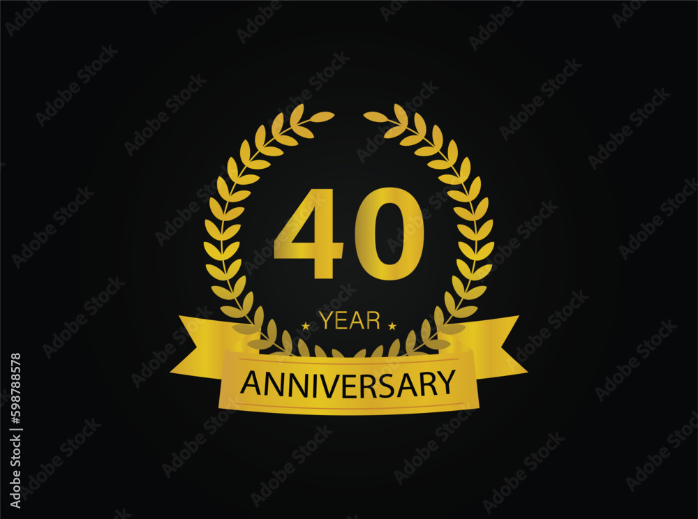 Fototapeta premium 40th golden anniversary logo. with ring and ribbon. vector illustrator.