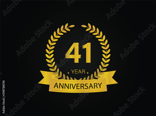41th golden anniversary logo. with ring and ribbon. vector illustrator.