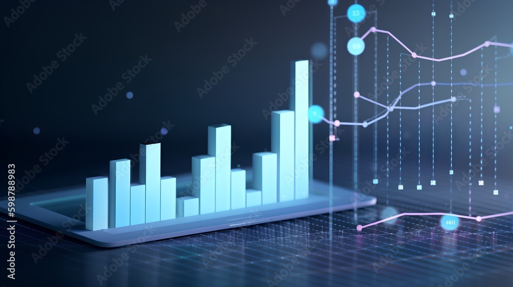 Cloud analytics concept visualized by abstract data bars and charts on a dark digital background, illustrating the dynamic distribution of information and power of data driven insights. Generative AI Cloud analytics concept visualized by abstract data bars and charts on a dark digital background, illustrating the dynamic distribution of information and power of data driven insights. Generative AI
