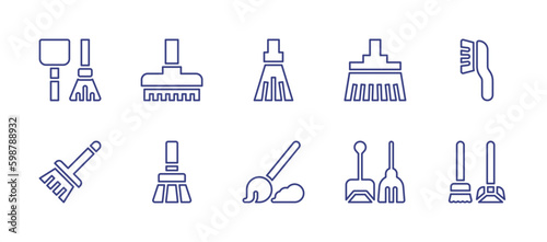 Broom line icon set. Editable stroke. Vector illustration. Containing broom, cleaning brush, dustpan. © Huticon