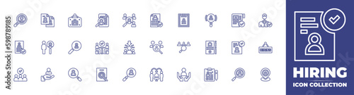 Hiring line icon collection. Editable stroke. Vector illustration. Containing hiring, candidate, cv, search, approval, human resources, approved, user, hired, candidates, headhunting, and more.