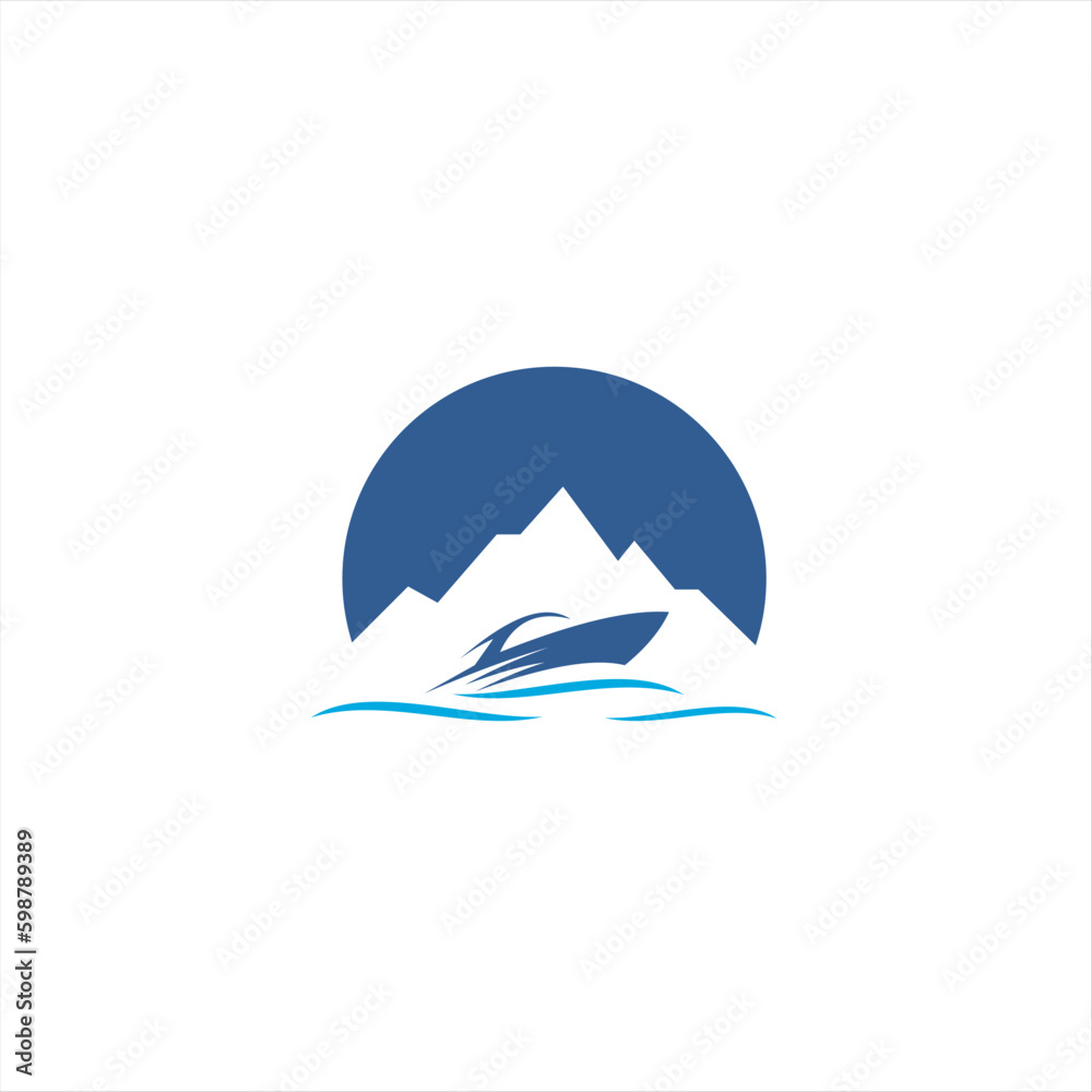Boat logo with boat and mountain combination, suitable for various company brands with maximum effect. Boat logo with boat and mountain combination, suitable for various company brands with maximum effect.