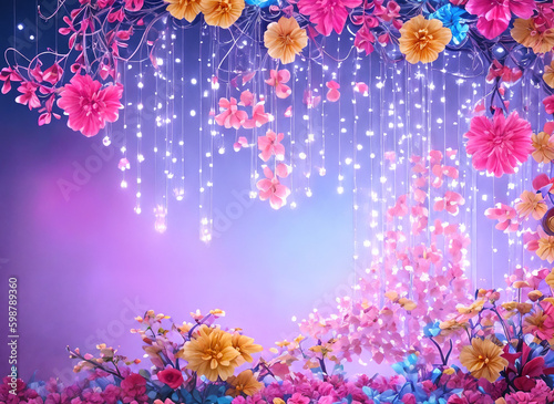 abstract floral garland decoration semi frame background with generative AI technology