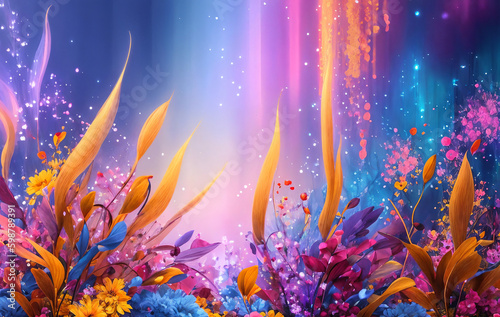 abstract flowers blossom surrealistic night background with generative AI technology © lord_photon