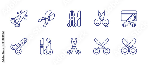 Scissors line icon set. Editable stroke. Vector illustration. Containing trimming, shears, medical tools, beauty, cut card, instrument, surgery tools, scissors, scissor.