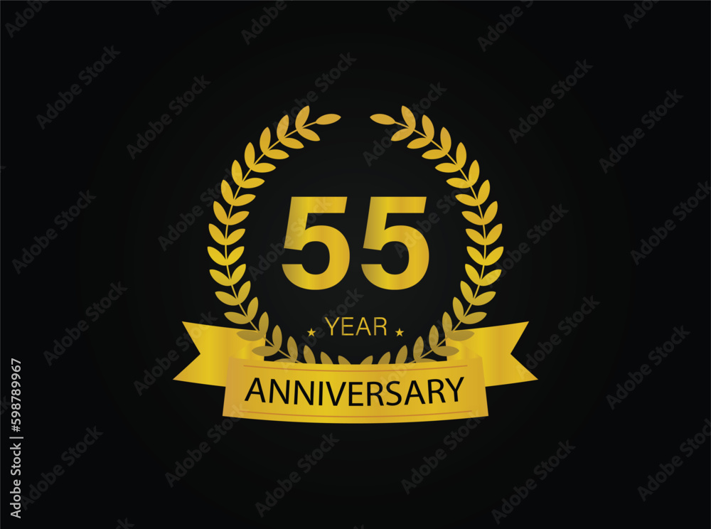 55th golden anniversary logo. with ring and ribbon. vector illustrator. 55th golden anniversary logo. with ring and ribbon. vector illustrator.