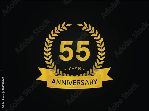 55th golden anniversary logo. with ring and ribbon. vector illustrator.