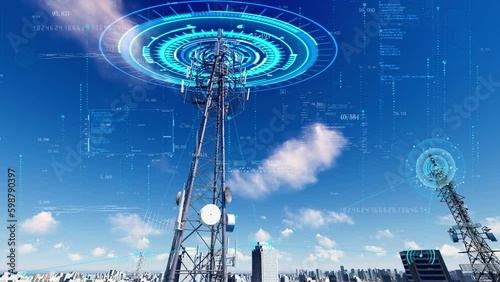 Urban 5G network communication and data transmission.