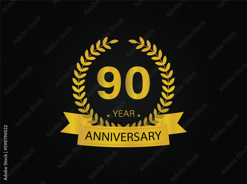 90th golden anniversary logo. with ring and ribbon. 90th golden anniversary logo. with ring and ribbon.