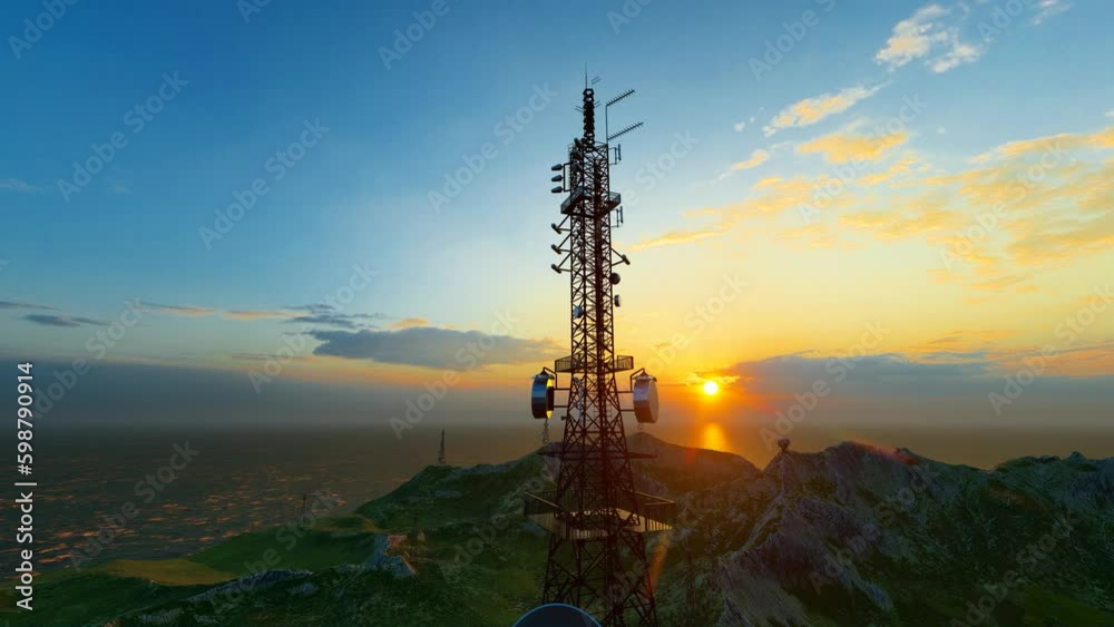 5G network communication iron tower base station construction and broadcast signal wave emission