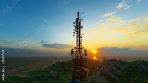 5G network communication iron tower base station construction and broadcast signal wave emission
