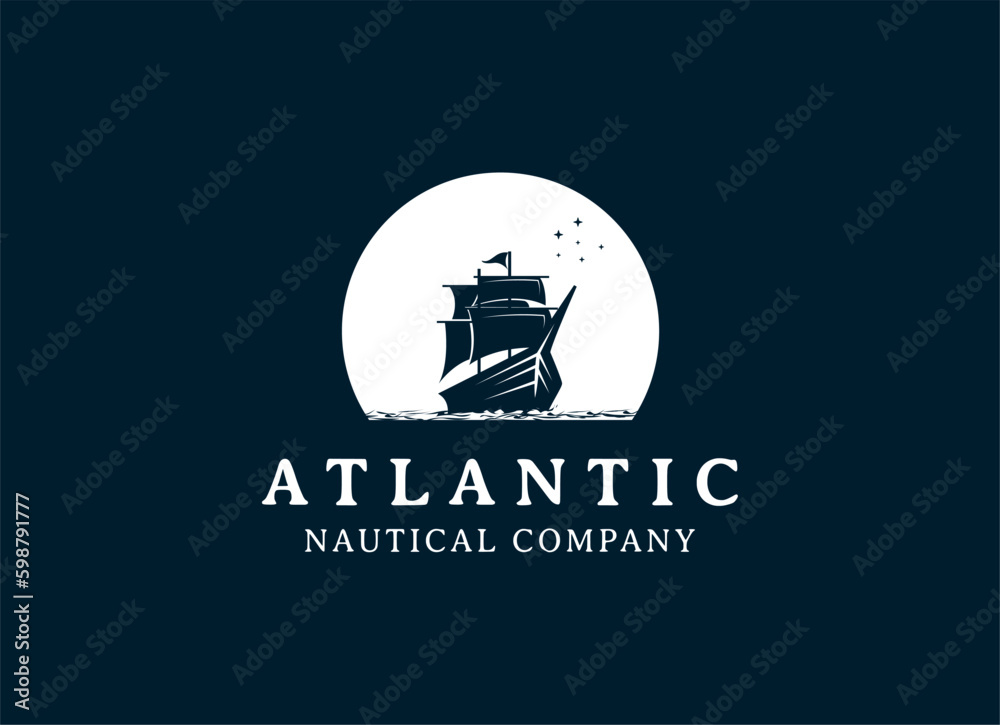 Vintage Retro Sailing Ship Logo Design. Sailor, Marine, Nautical logo design