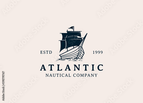 Vintage Retro Sailing Ship Logo Design. Sailor, Marine, Nautical logo design
