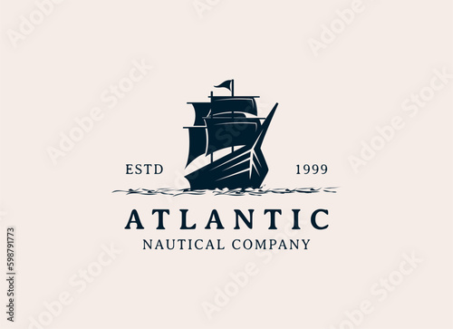 Vintage Retro Sailing Ship Logo Design. Sailor, Marine, Nautical logo design