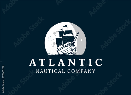 Vintage Retro Sailing Ship Logo Design. Sailor, Marine, Nautical logo design