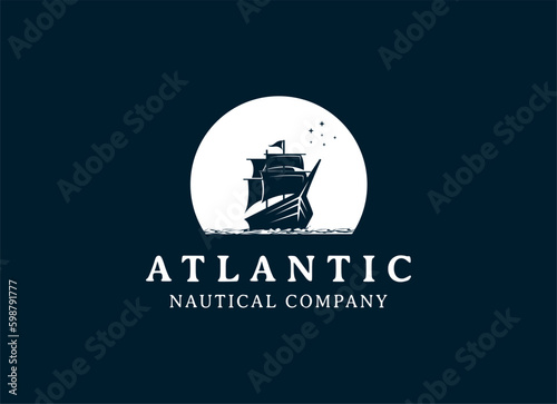 Vintage Retro Sailing Ship Logo Design. Sailor, Marine, Nautical logo design