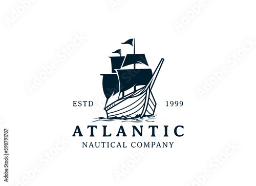 Vintage Retro Sailing Ship Logo Design. Sailor, Marine, Nautical logo design