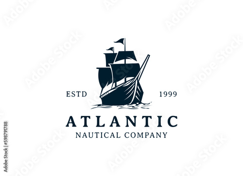 Vintage Retro Sailing Ship Logo Design. Sailor, Marine, Nautical logo design