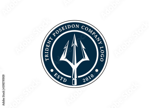 Trident Neptune God Poseidon Triton King Shiva Spear Label logo design. Vintage Poseidon Logo