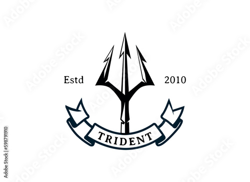 Trident Neptune God Poseidon Triton King Shiva Spear Label logo design. Vintage Poseidon Logo