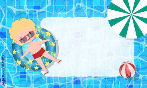 Adorable child spends summer leisurely floating in swimming pool