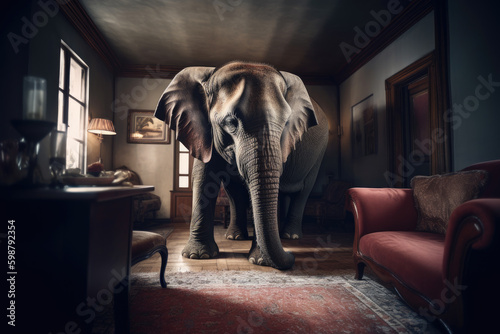 Elephant in the room, concept of a controversial issue, Generative AI