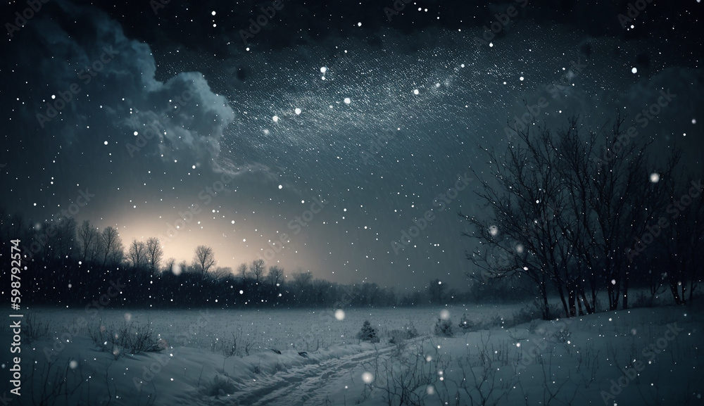Fototapeta premium Snow Falling from Night Sky 