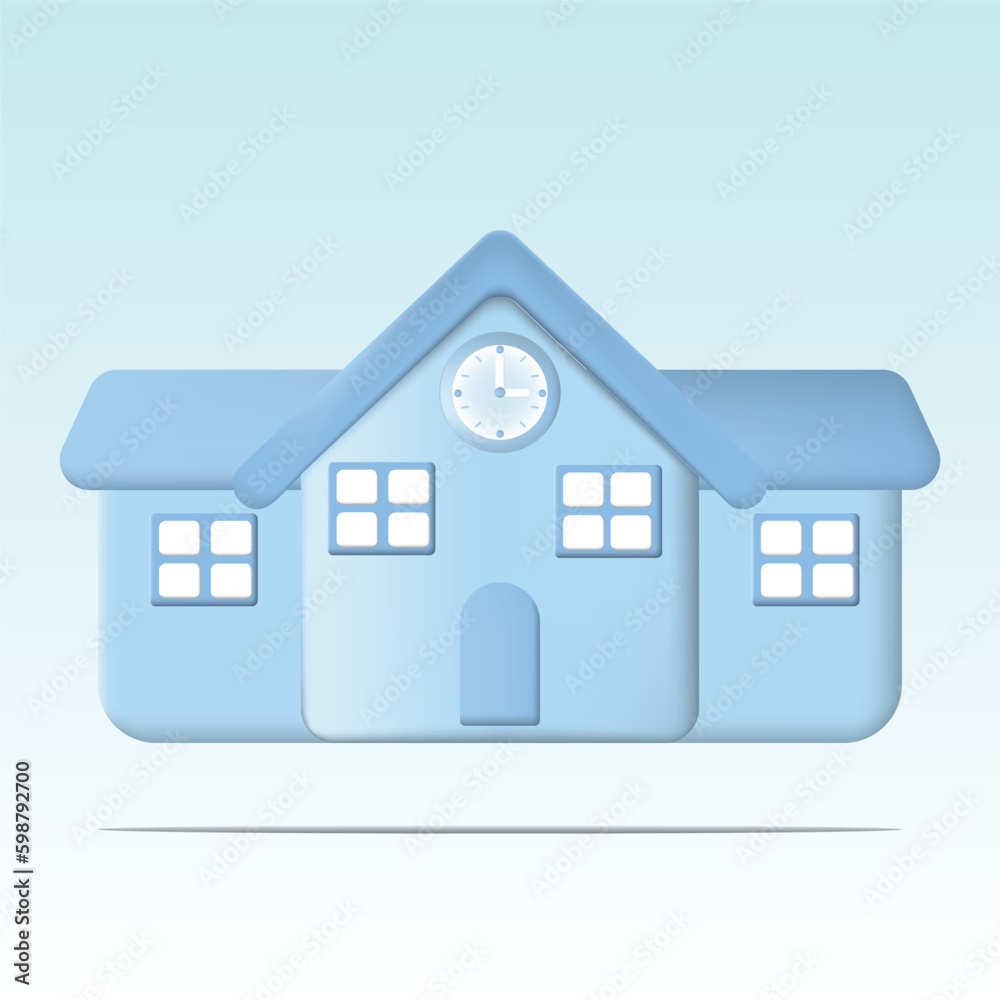 Blue building. 3D vector illustration isolated on light blue background. Real estate,education academy, mortgage, government office, rent, loan, smart house, work place, delivery location concept. Blue building. 3D vector illustration isolated on light blue background. Real estate,education academy, mortgage, government office, rent, loan, smart house, work place, delivery location concept.