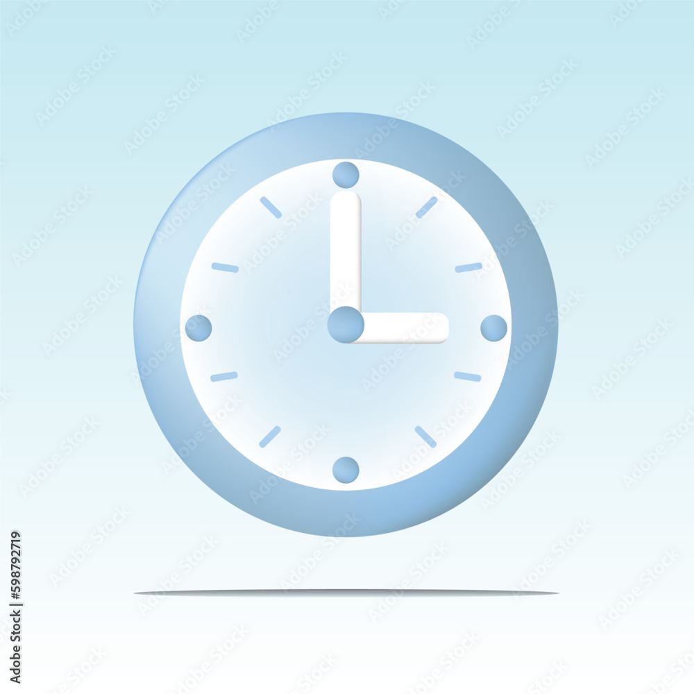 Blue clock. 3D vector illustration isolated on light blue background. Time concept. Blue clock. 3D vector illustration isolated on light blue background. Time concept.