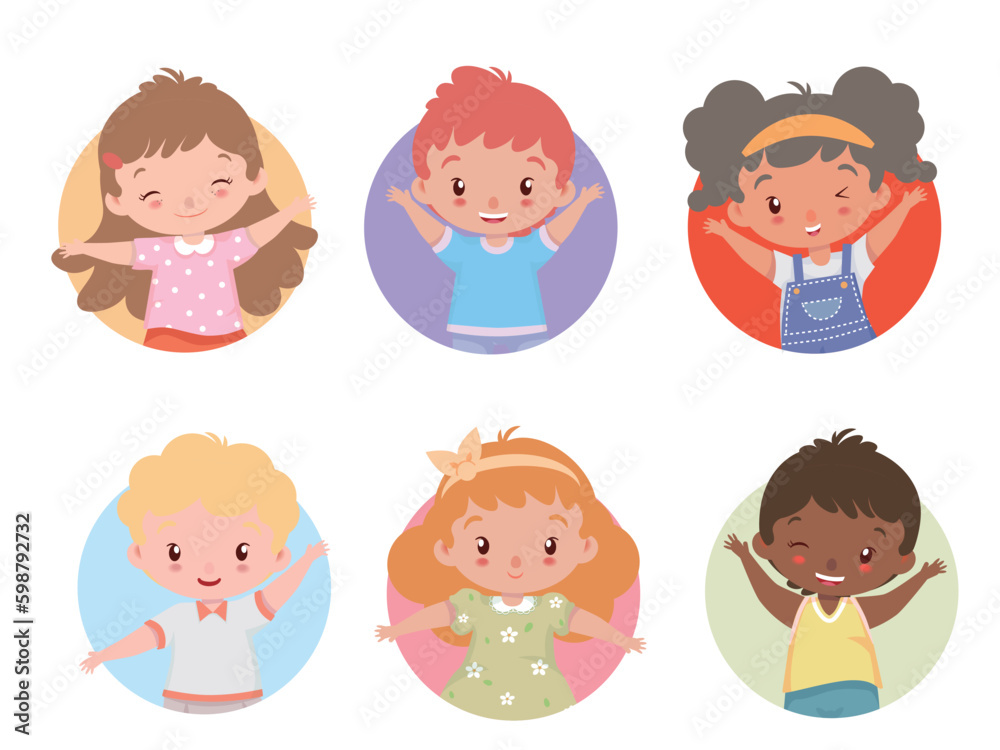 Children's faces. Cute boy and girl avatars Children's faces. Cute boy and girl avatars
