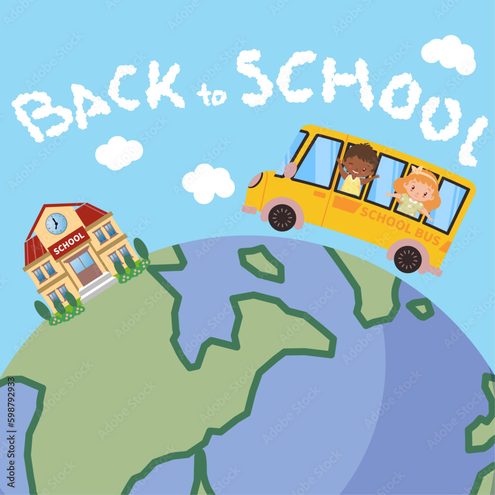 Back to school illustration with school bus