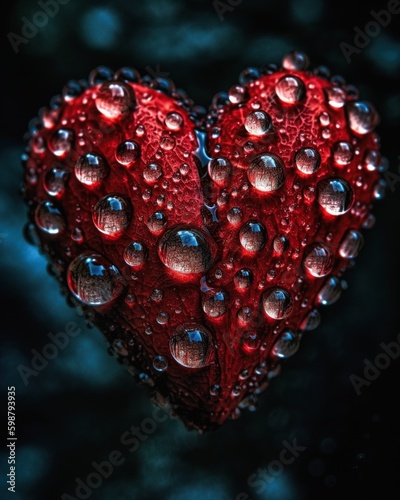 Fotografie, Obraz red heart deep drops shaped closeup droplets grieving irresistible connected mac