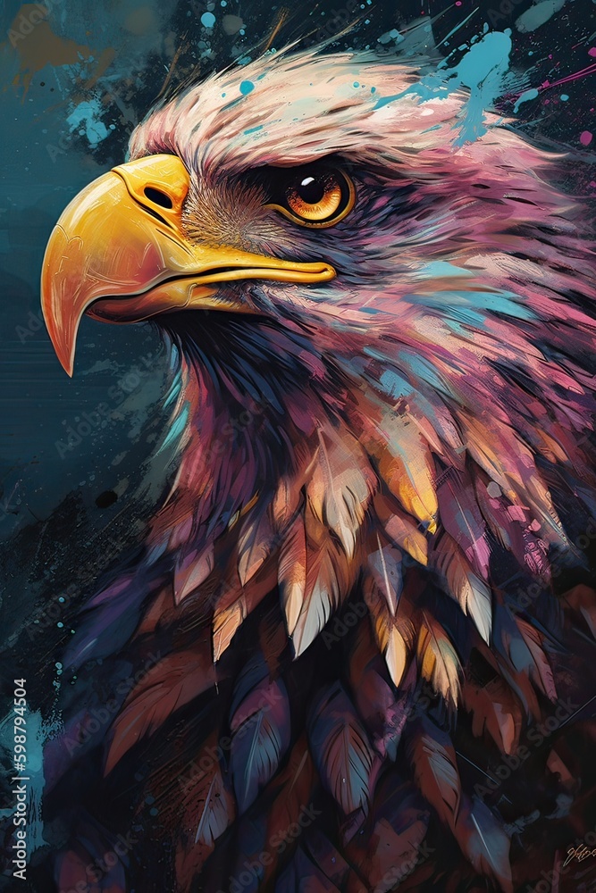 Fototapeta premium Portrait of an eagle. White-tailed eagle, sea eagle. Bird of prey, Aquarelle, watercolor illustration. Generative Ai.