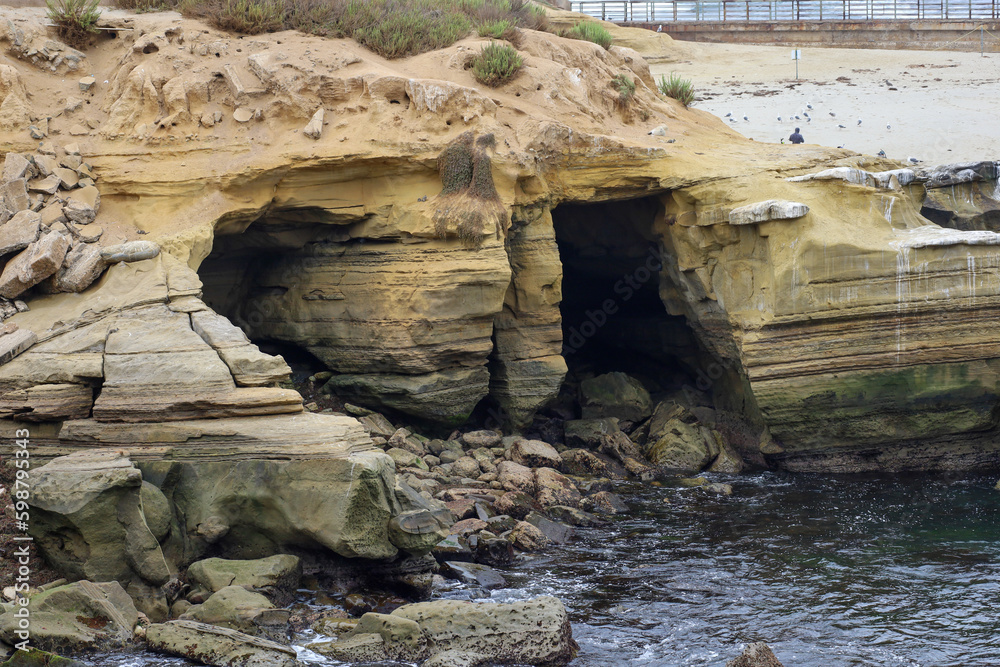 The caves between Children's Pool and Shell Beach in La Jolla California.