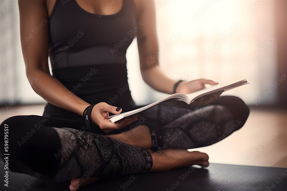 Woman in Black Yoga Attire Reading Book 