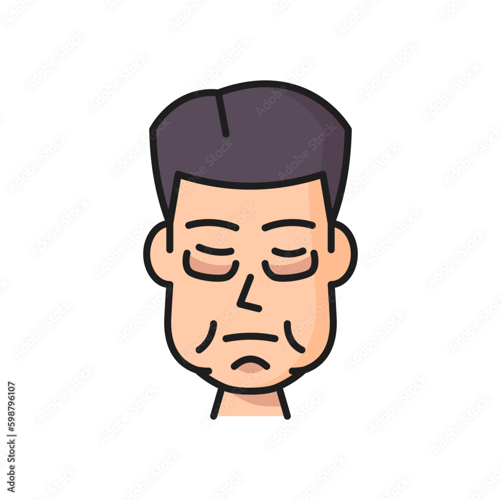 Swelling face of man or woman, sick person with edema, allergy reaction color line icon. Vector edema and swelling head, allergic symptom, fat face