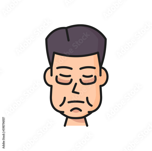 Swelling face of man or woman, sick person with edema, allergy reaction color line icon. Vector edema and swelling head, allergic symptom, fat face