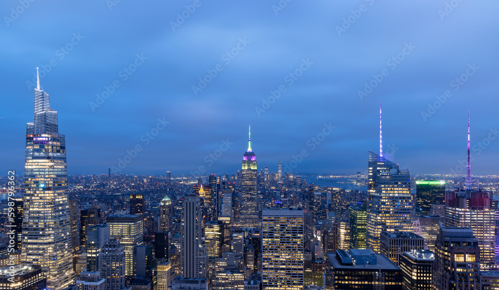 Manhattan skyline in New York at night