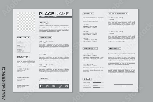 Professional modern and clean double pages resume template, CV layout design with mockup 