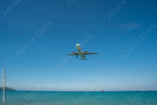 landing of a passenger airliner on blue sea