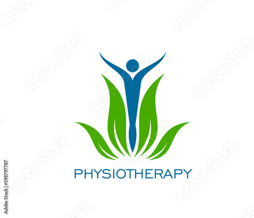Physiotherapy icon, body massage or chiropractic for spine health care, vector symbol. Physiotherapy, chiropractor or medical rehabilitation sign for spine and back pain therapy or orthopedic clinic