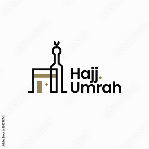 Outline Logo of Kaaba Masjidil Haram Hajj Umrah Travel Tour Vector Icon Illustration