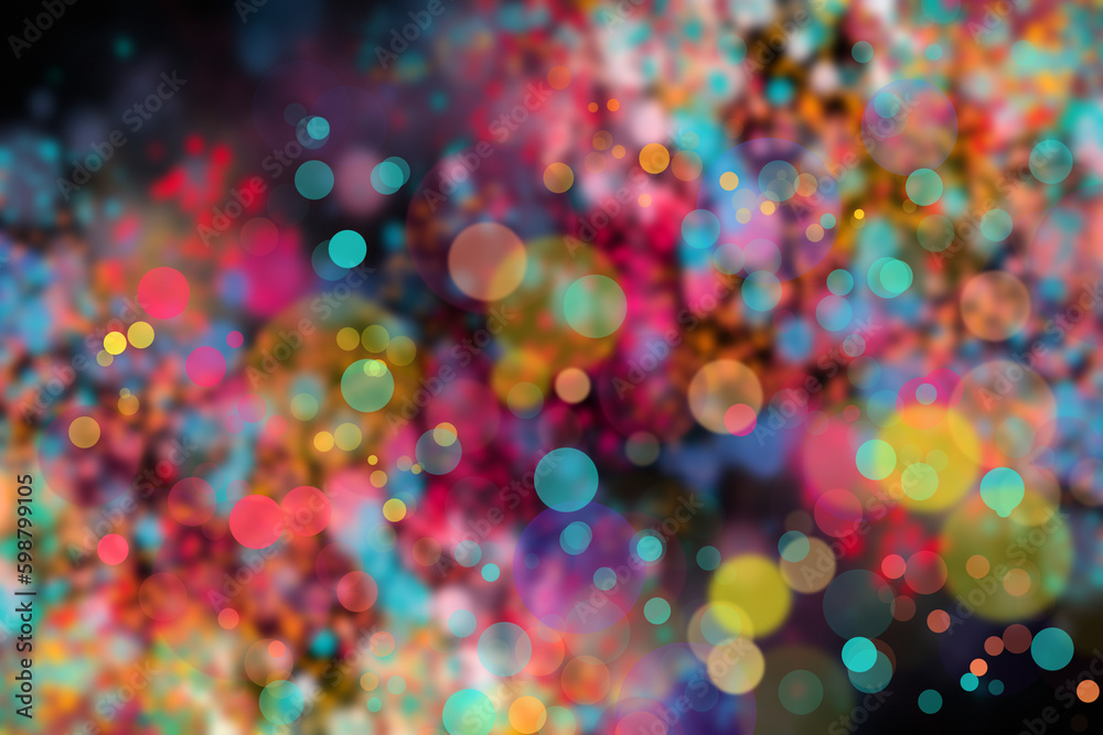 abstract colorful bokeh background. defocused lights on black background