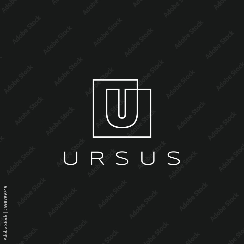 Square U Letter Initial Lettermark Continuous Line White Outline on Black Logo Vector Icon Illustration