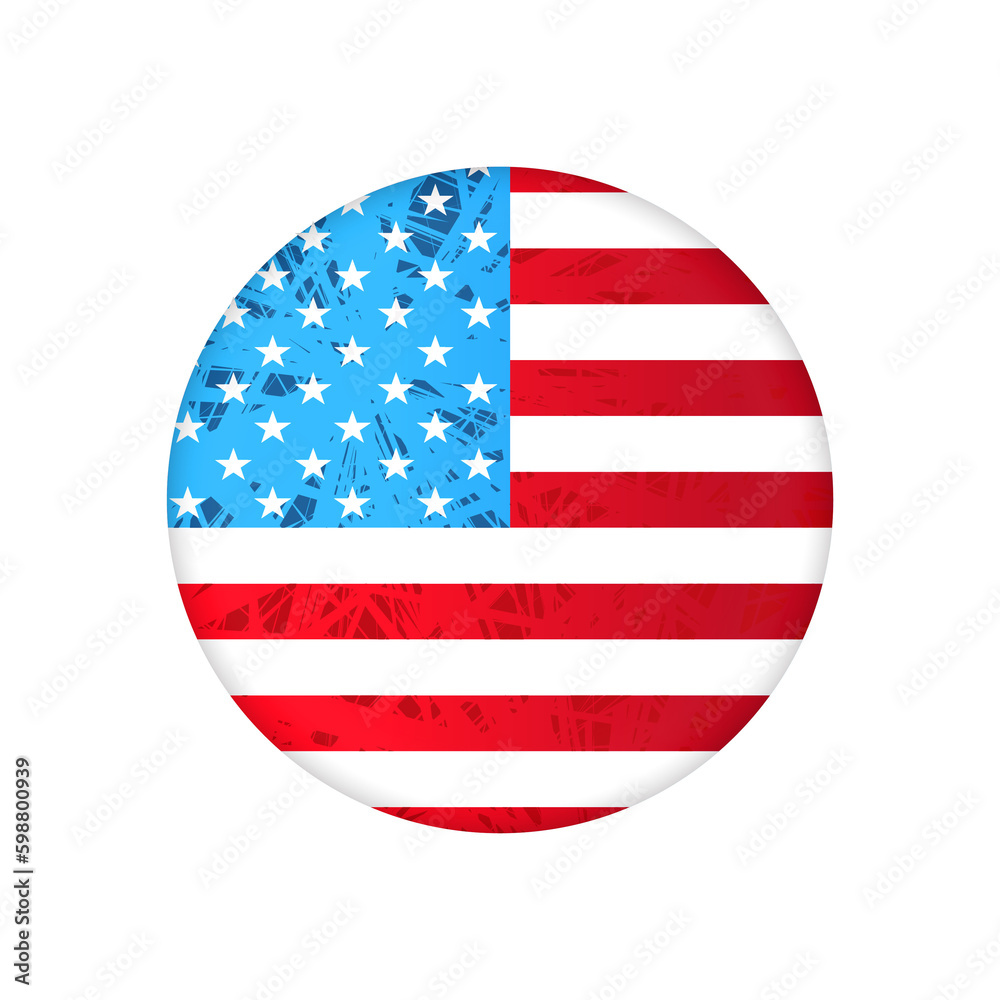 Round embossed badge with the silhouette of the flag of America. Round embossed badge with the silhouette of the flag of America.